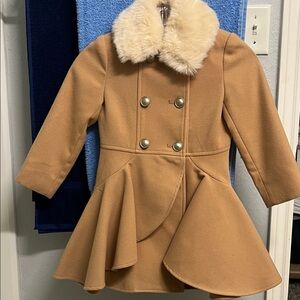 Monsoon Tan Pea Coat with Cream Collar